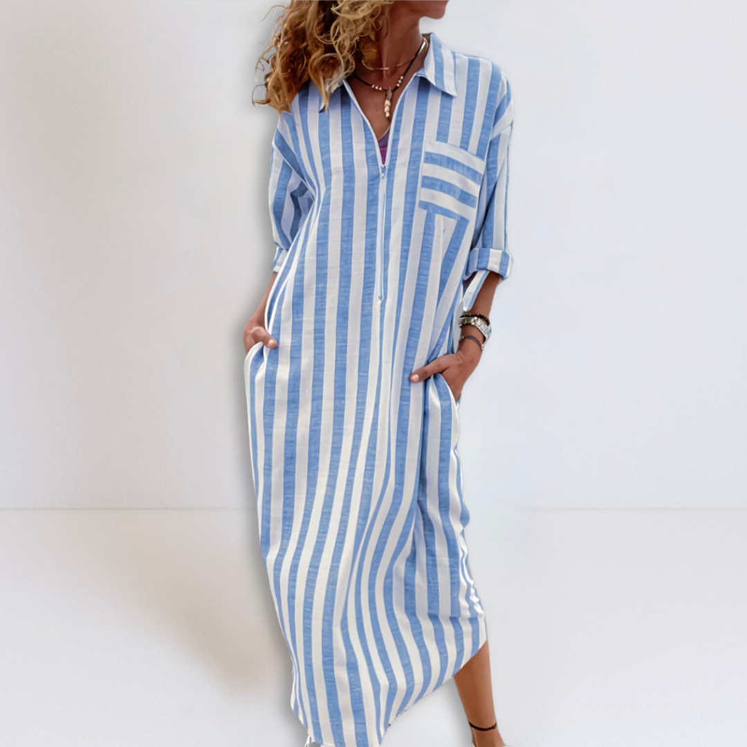 Michelle | Elegant Striped Dress with V-Neckline