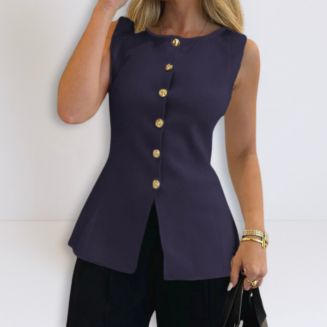 Rose | Sleeveless Button Peplum Top