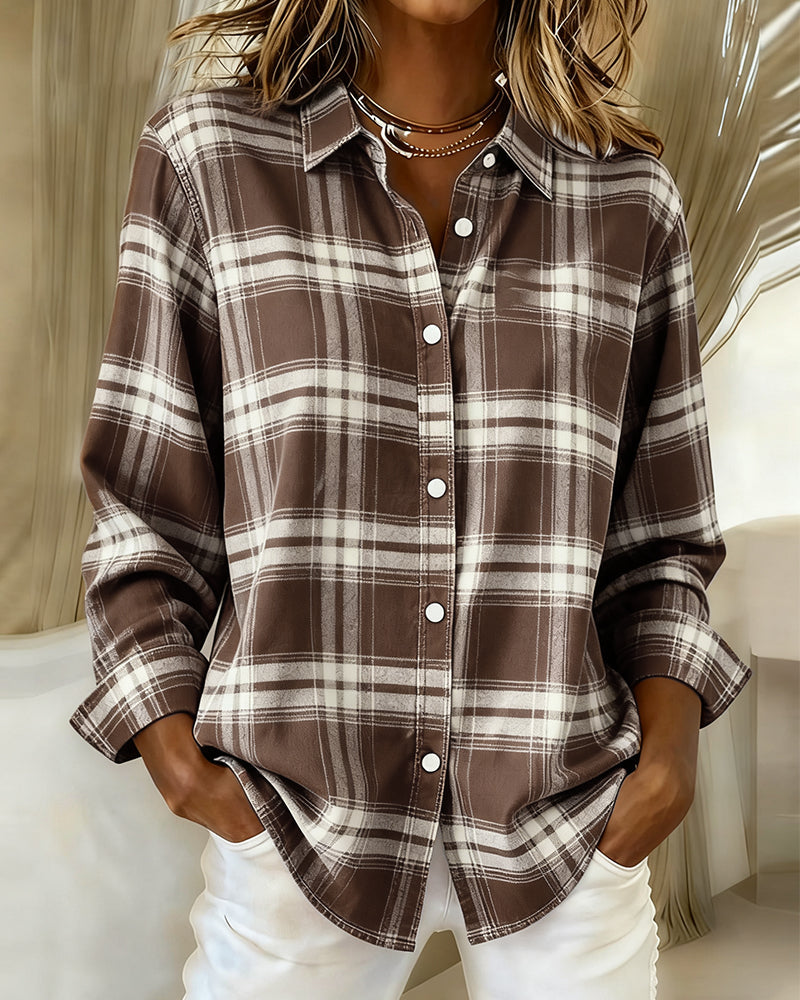 Xenna | Shirt with Check Pattern and Notched Collar