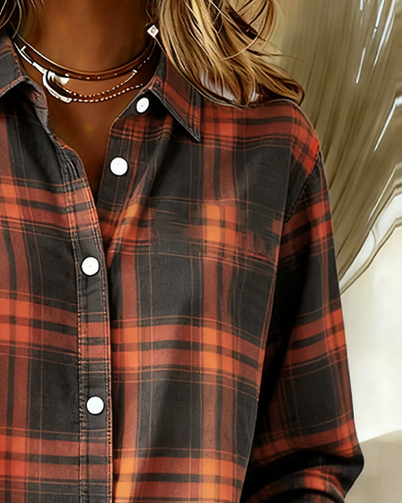 Xenna | Shirt with Check Pattern and Notched Collar