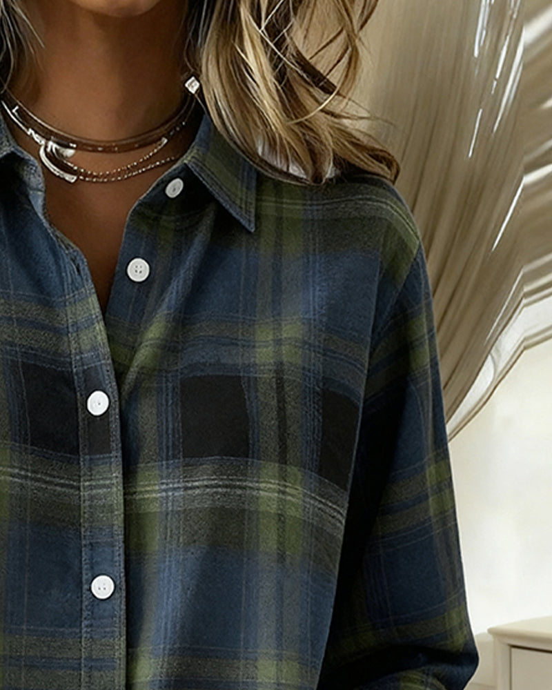 Xenna | Shirt with Check Pattern and Notched Collar