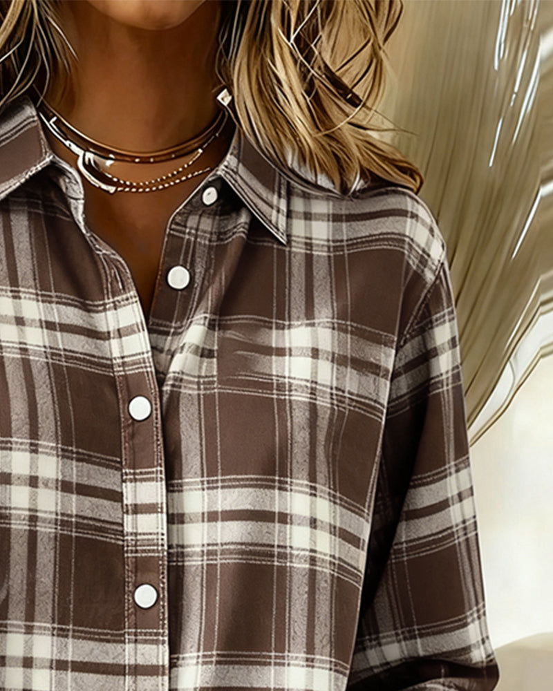 Xenna | Shirt with Check Pattern and Notched Collar