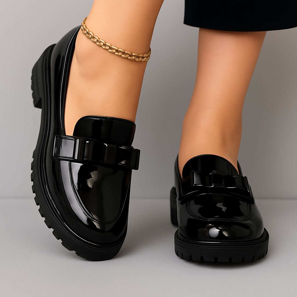Julie | Bow Detail Block Heel Loafers
