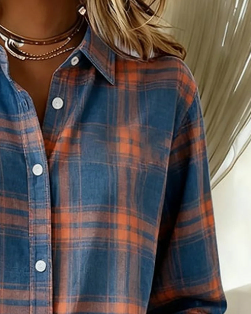 Xenna | Shirt with Check Pattern and Notched Collar